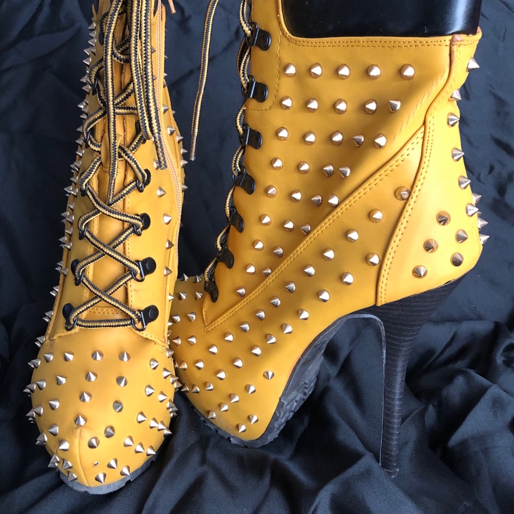 Studded Camel Tone Stiletto Boots